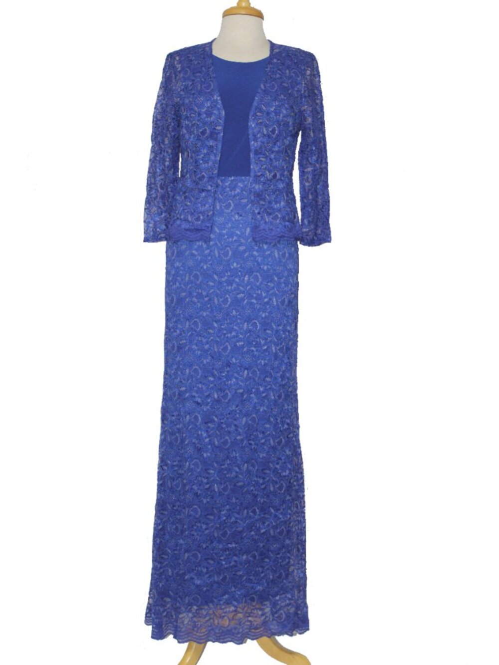 Fanny Fashion #1670 Long Lace and Stretch Jersey Gown Jacket -SIZE L-Royal Blue